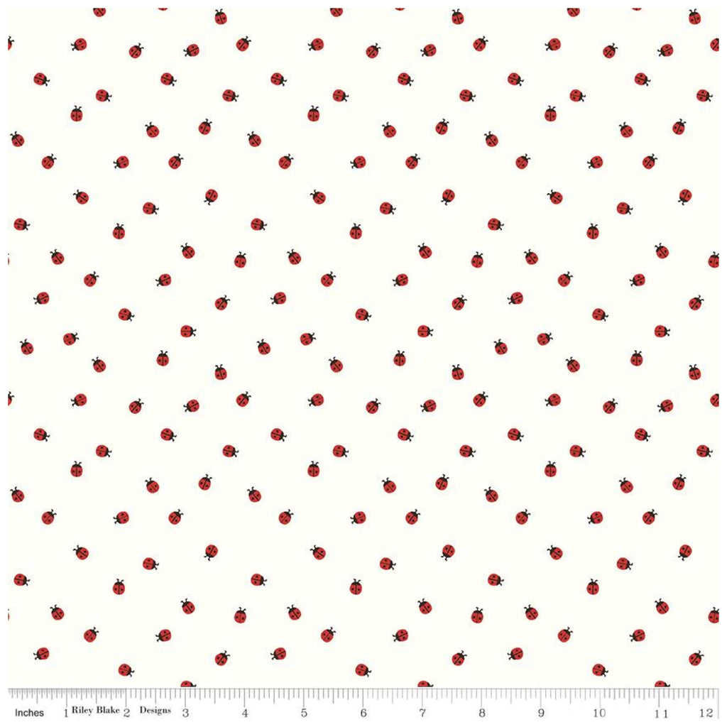 Red Hot Ladybugs White C11675.Priced per 25cm.