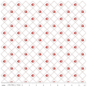 Red Hot Quilted Flowers White C11682.Priced per 25cm