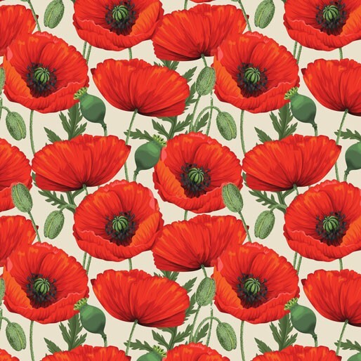 Honour the Light Brigade Poppies Cream L06.Priced per 25cm.