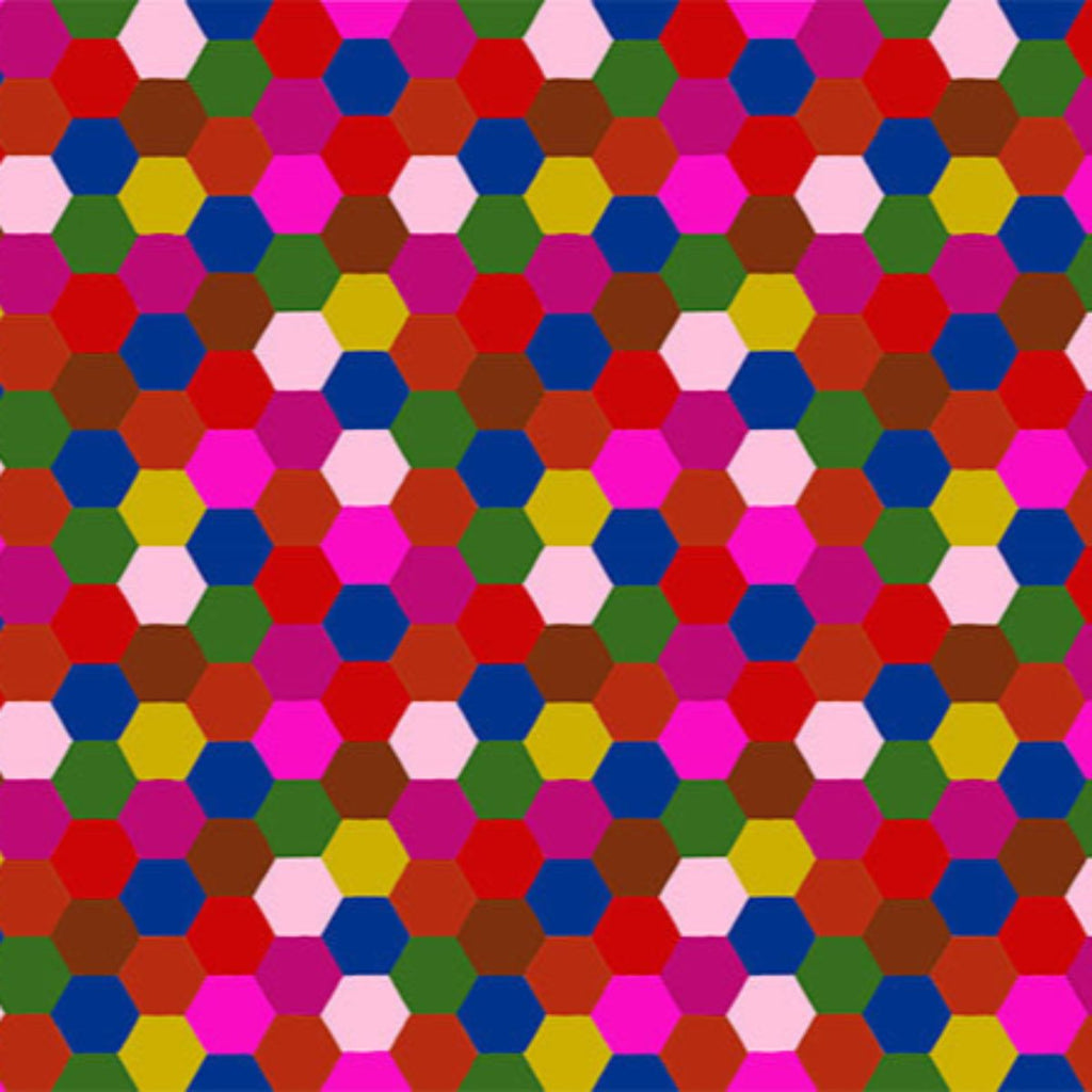 Piecework AMT111-28L Hexagons ECCENTRIC by Anna Maria Priced per 25 Cm.