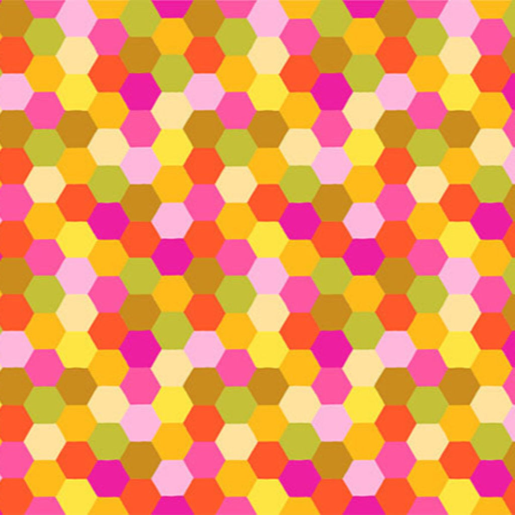 Piecework AMT111-52C Hexagons CITRUS by Anna Maria Priced per 25 Cm.