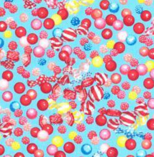 Colorful candy assortment on a blue background