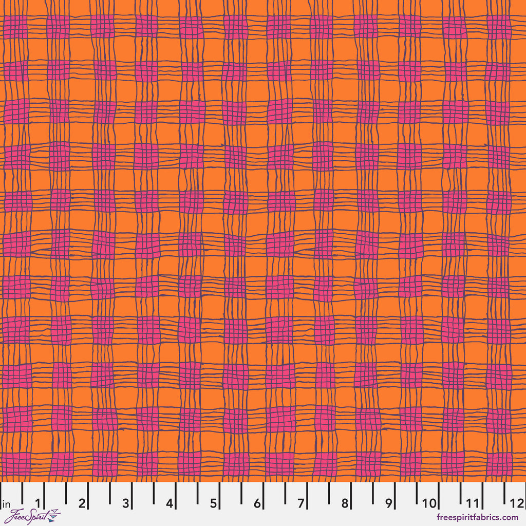 KFC Gingham CORAL PWBM089 Priced per 25cm