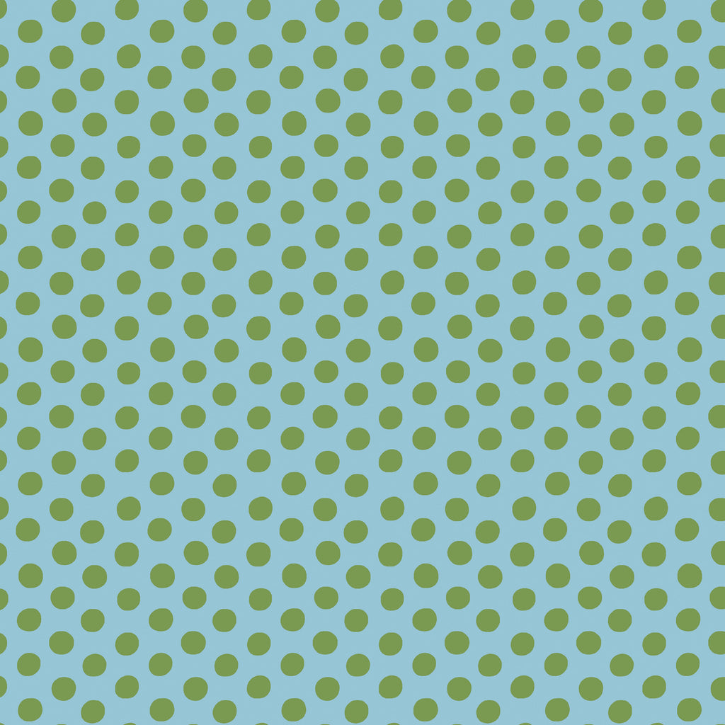 Pattern of green polka dots on a blue background