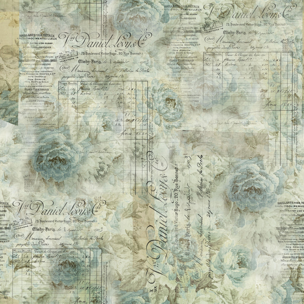 **Tim Holtz Receipt QBTH010 AQUA WIDEBACK 108" / 270 cms Priced Per 50 Cm.