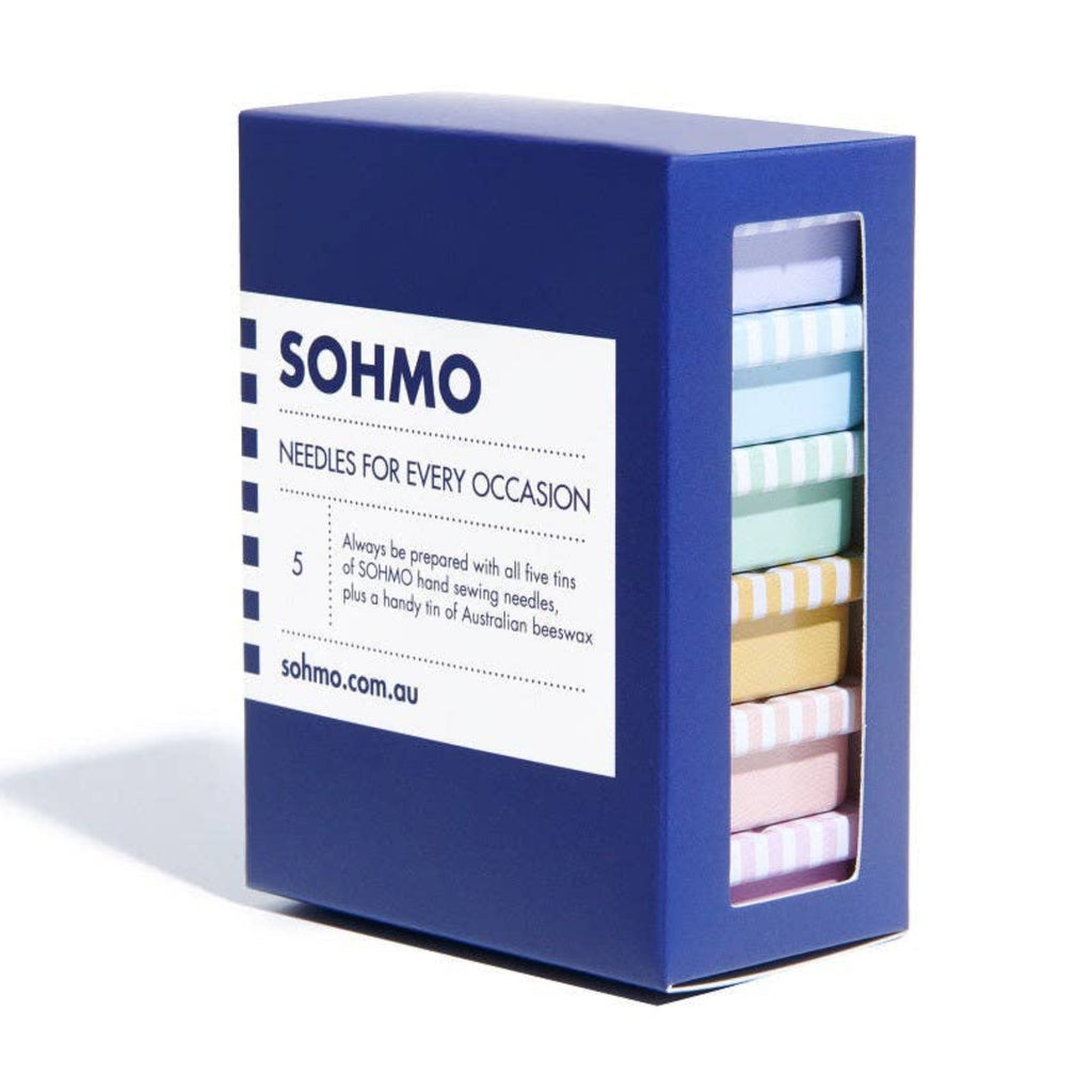 SOHMO needle box with colorful needles inside on a white background