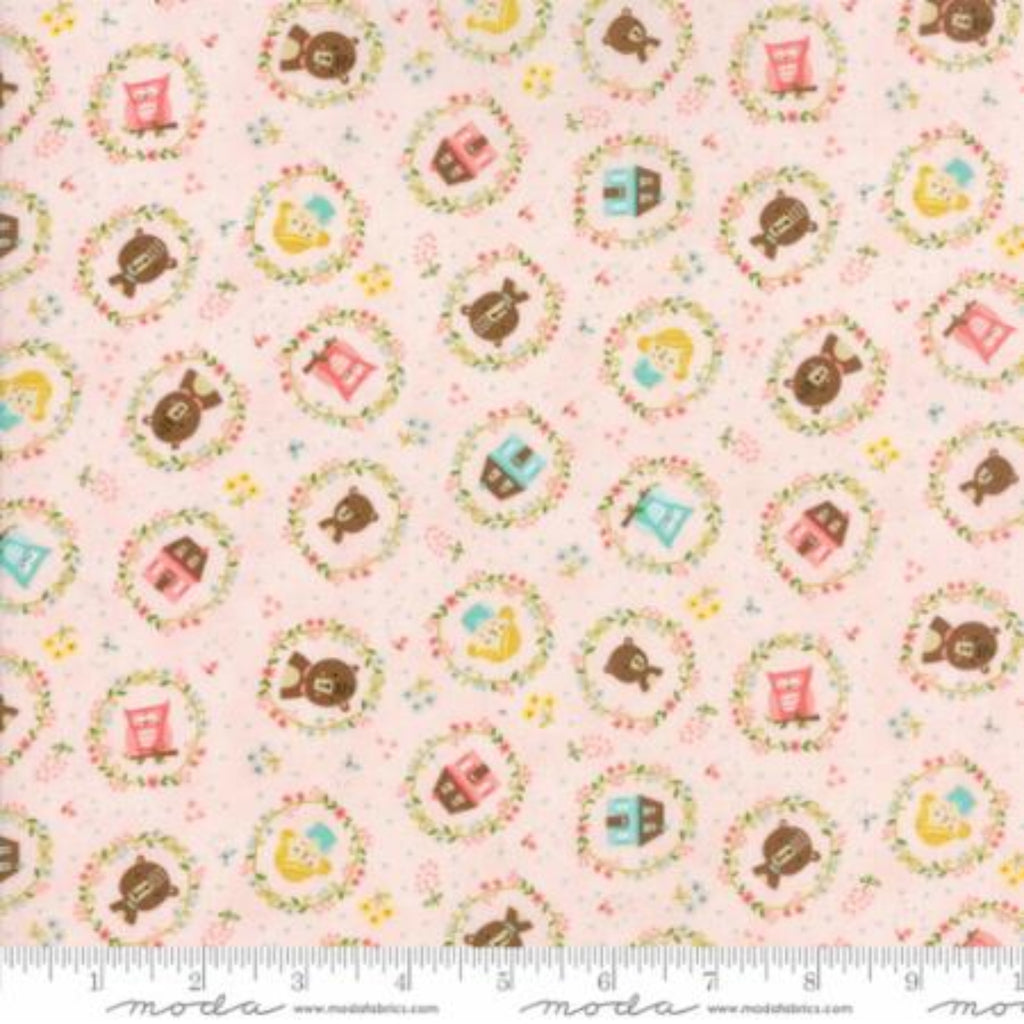 Goldilocks and the 3 bears on a pink background