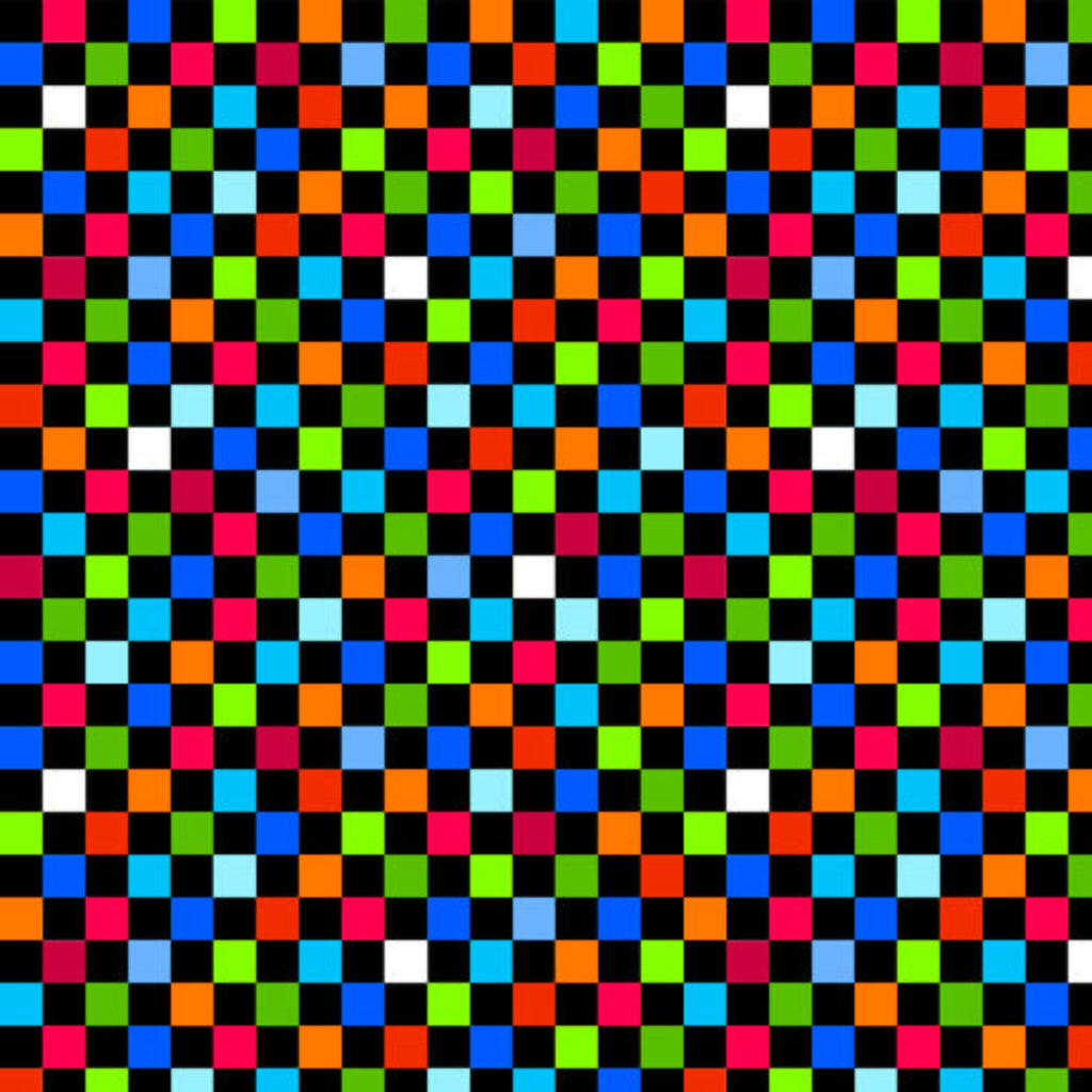 Multicolored pixel pattern on a black background