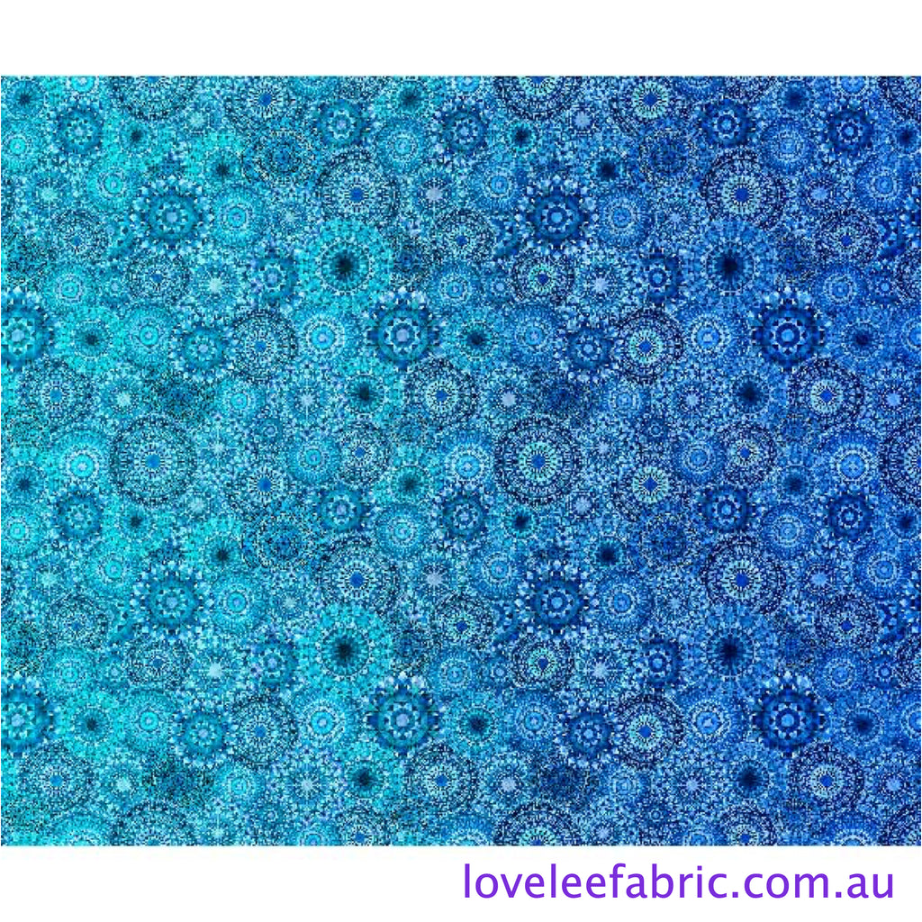 Jewelscape KALEIDOSCOPE MEDALLION BLUE AQUA 28979 YQ.Priced per 25cm.