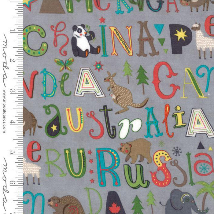 *PRE CUT HELLO WORLD Words Grey by Abi Hall - 35302-19 - PRICED BY A 1 METRE PIECE