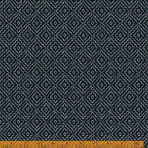 Indigo Stitches Diamonds Indigo 53292-1.Priced per 25cm