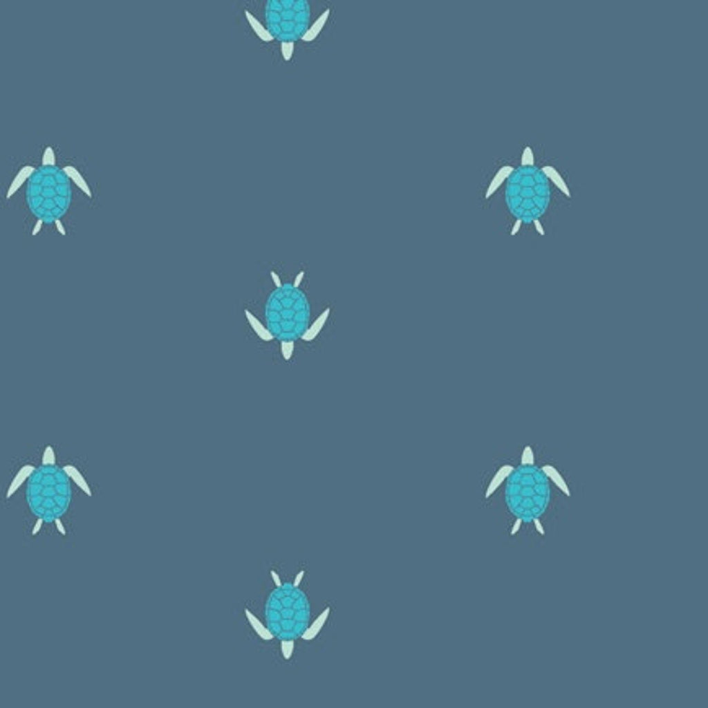 Pattern of blue turtles on a blue background