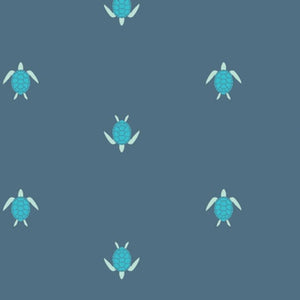 Pattern of blue turtles on a blue background
