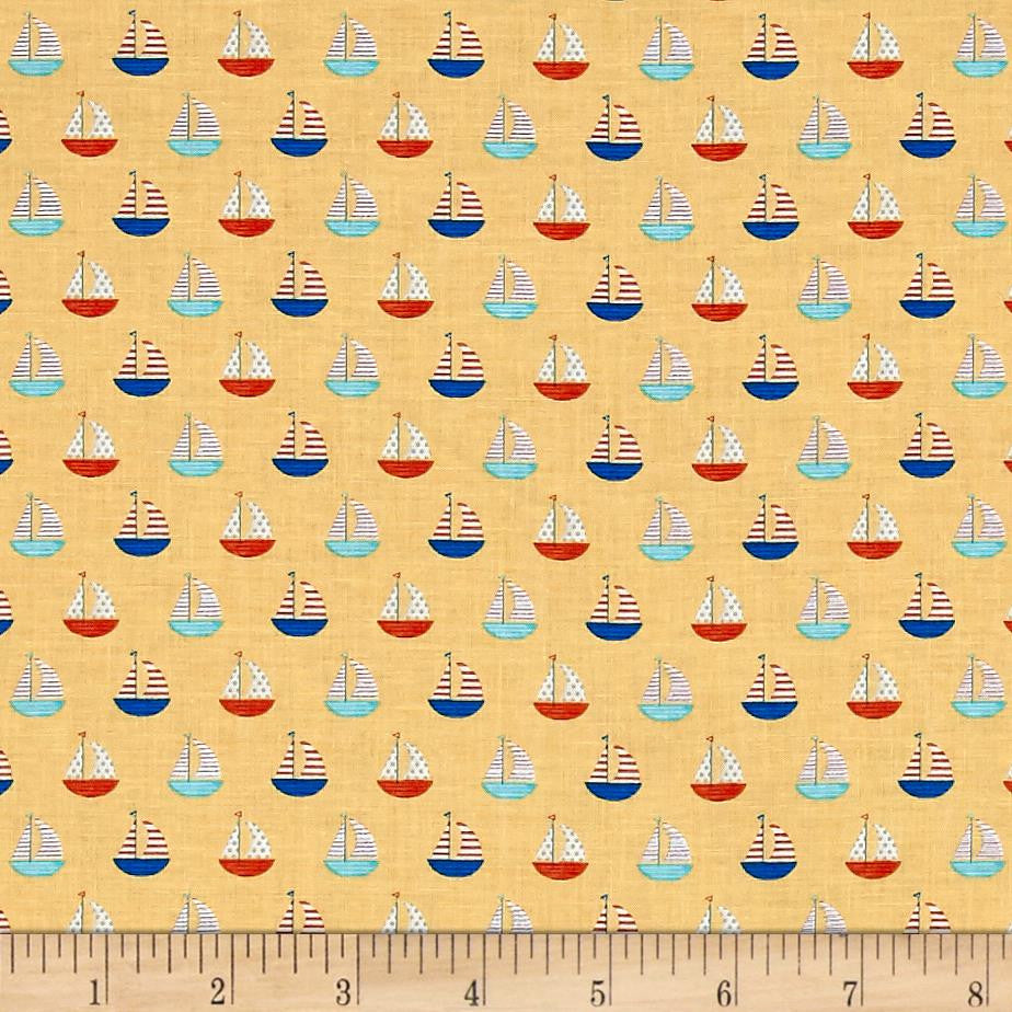 Clothworks - Sail Away Sailboats Gold.Priced per 25cm