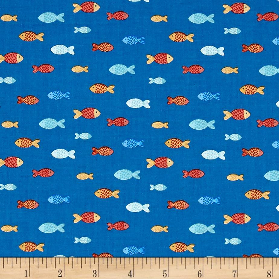 Clothworks - Sail Away Fish Royal Blue.Priced per 25cm