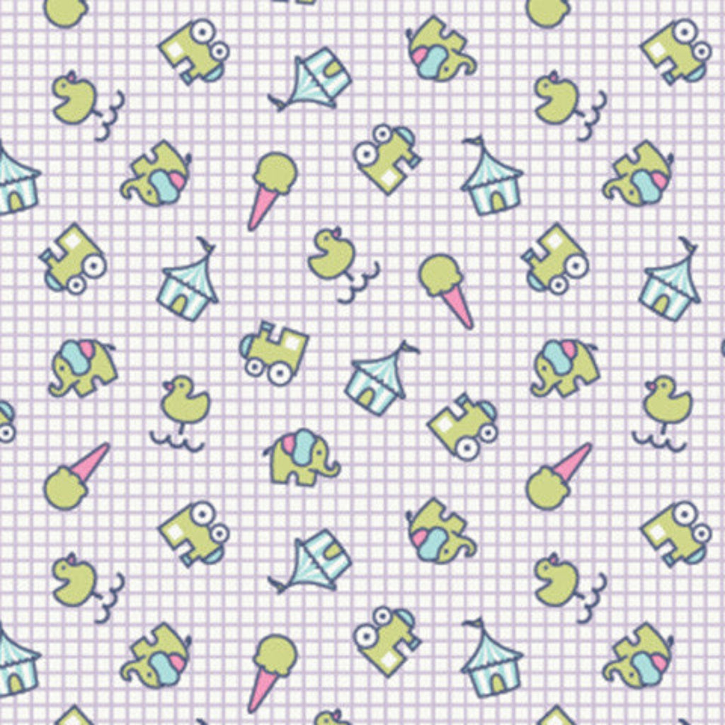 Pattern of colorful cartoon-like icons on a grid background