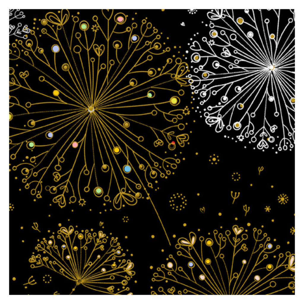 Dandelion Wishes DANDELIONS Black 29277 -J Priced per 25cm.