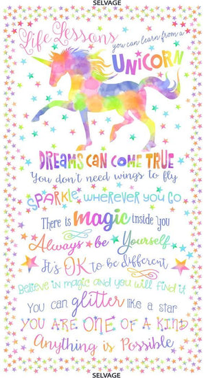 Timeless Treasures - Unicorn Life Lessons Panel.Priced per Panel