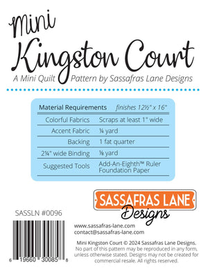 Mini Kingston Court Quilt Pattern: Paper Pattern