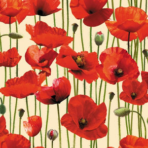 *Poppies Red Poppy Field Cream WIDEBACK 108" / 270 cms. Priced per 50 Cm.