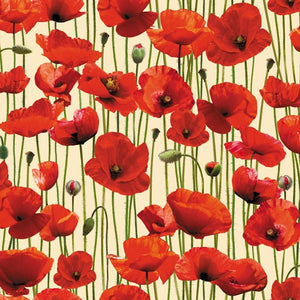 *Poppies Red Poppy Field Cream WIDEBACK 108" / 270 cms. Priced per 50 Cm.