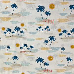Pattern of palm trees and suns on a light background
