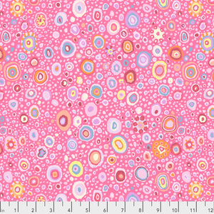 Colorful circular pattern on a pink background