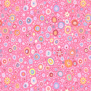 Colorful circular pattern on a pink background