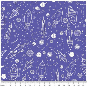 LIFT OFF Rocket Space Galaxy Purple Glow in the Dark Ink.Priced per 25cm.