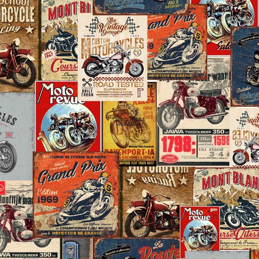 Motorbikes Motorcycle Collage.Priced per 25cm.