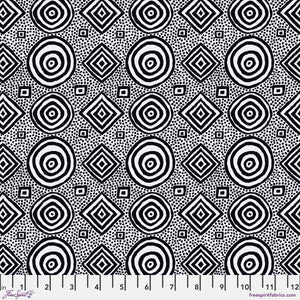Black and white geometric pattern on a fabric swatch