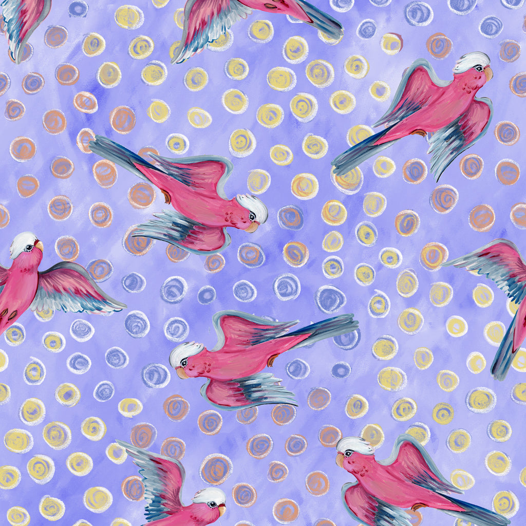 Birds of a Feather - PWHG017.LAVENDER Galahs.Priced per 25cm