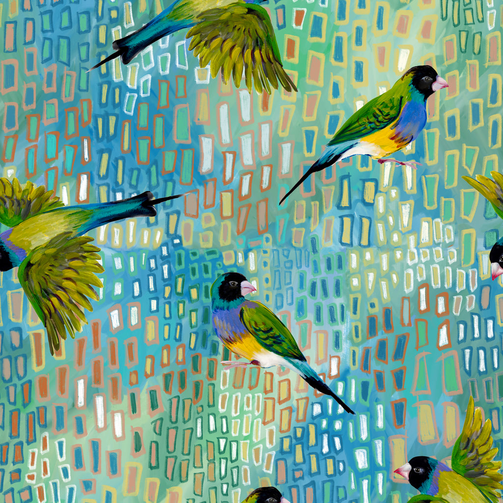 Birds of a Feather - PWHG018.AQUA Gouldian Finch.Priced per 25cm