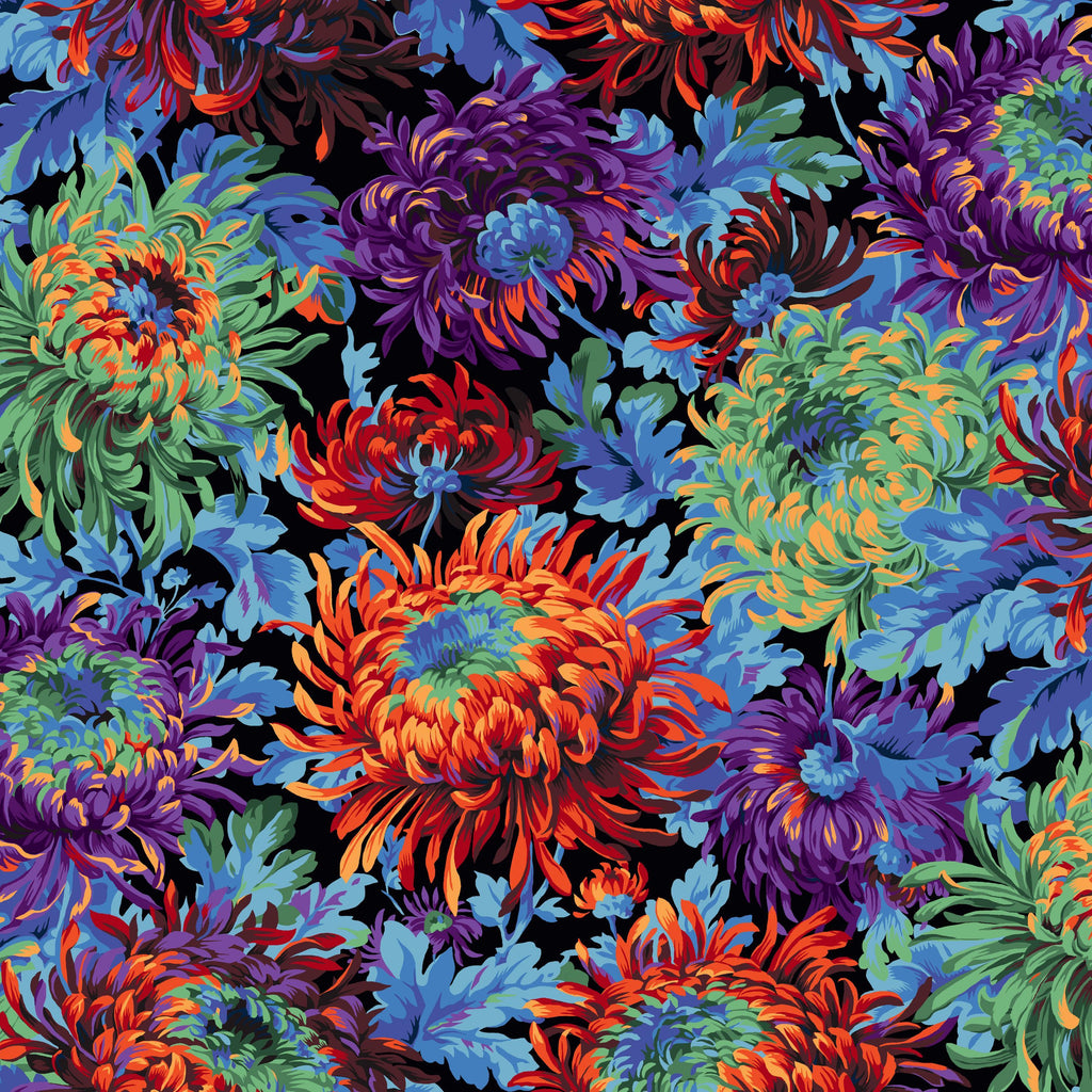 Colorful floral pattern on a black background