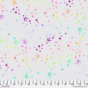 Colorful pattern of birds and stars on a light gray background with a ruler at the bottom.