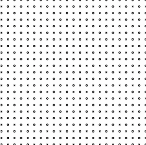 A fabric with a white and black geometric pattern, consisting of circles and crosses.