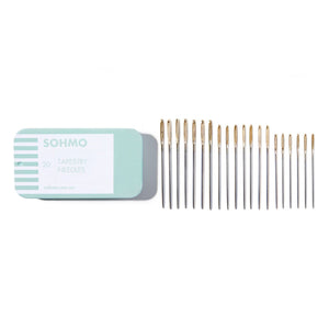 Set of SOHMO tapestry needles with a mint green case on a white background