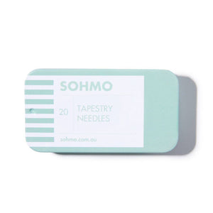 SOHMO tapestry needle case with a light blue and white design on a white background