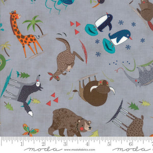 *PRE CUT HELLO WORLD Animals by Abi Hall GREY- 35301-19 - PRICED BY A 1 METRE PIECE