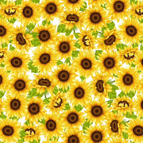 Sunny Sunflowers - Sunflowers on White by Sharla Fults.Priced per 25cm.