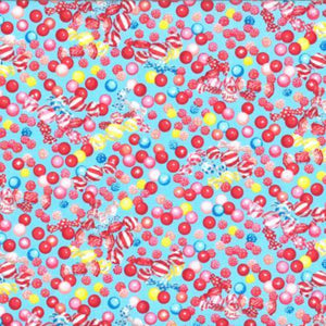 Colorful candy pattern on a blue background