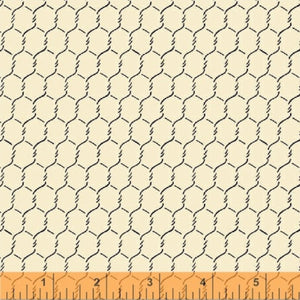 A textured chicken wire cream fabric from the Early Bird collection by Whistler Studios, showing a detailed chicken wire pattern.
