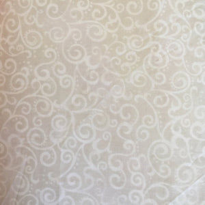 White floral pattern on a textured beige background