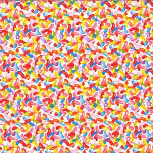 Colorful pattern of jelly beans on a white background