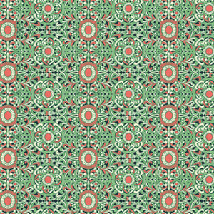 Patterned fabric with green and red design