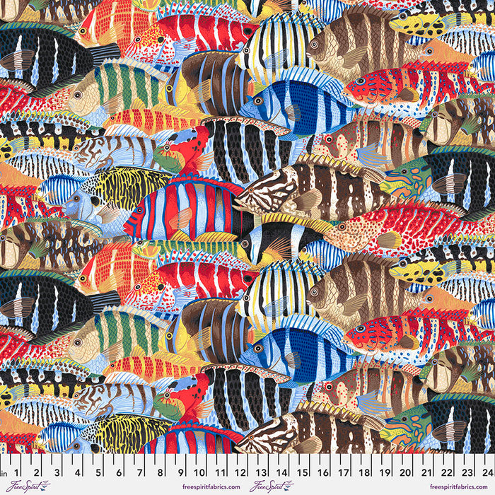 TREASURE ISLAND by Philip Jacobs (SNOW LEOPARD)- Stripey Fish MULTI PWSL116.Priced per 25cm
