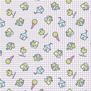 Pattern of colorful cartoon-like icons on a grid background