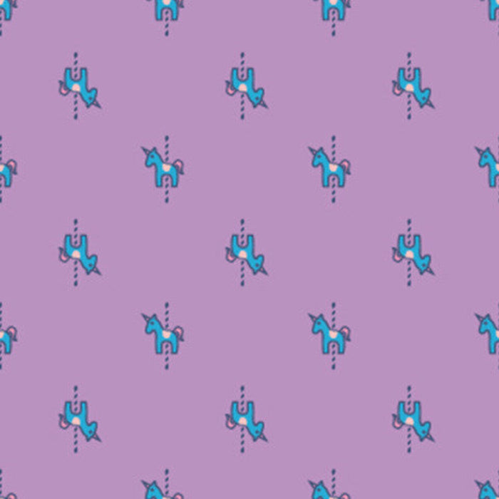 *PRE CUT* Ella Blue - MINI FUN FAIR -TE7012PU Carousel Horses PURPLE - 1 Metre