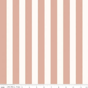 A piece of fabric featuring a cream-colored metallic stripe pattern with rose gold accents, marked with a measuring tape to show the scale.